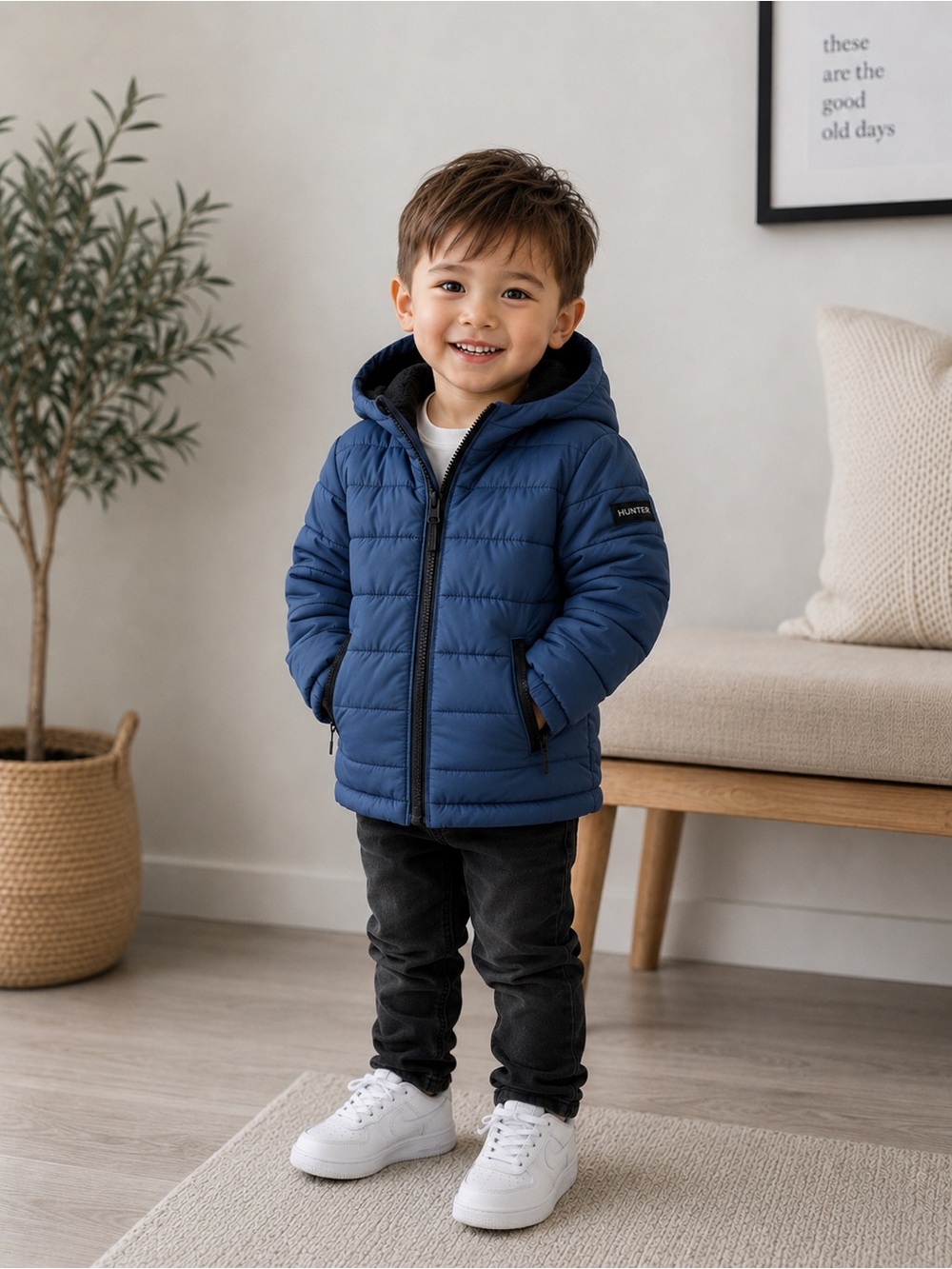 Hunter 3T kids Blue Puffer Jacket rain resistant